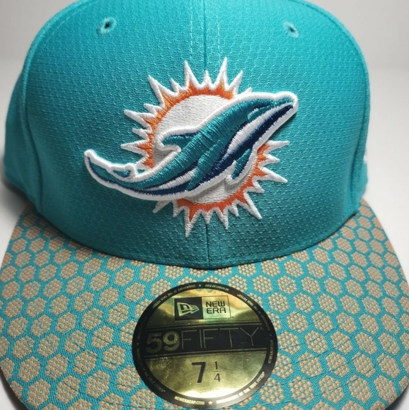 Miami Dolphins New Era Official NFL Sideline Fitted Aqua Cap Hat Men's 7-1/4 New - Picture 2 of 6